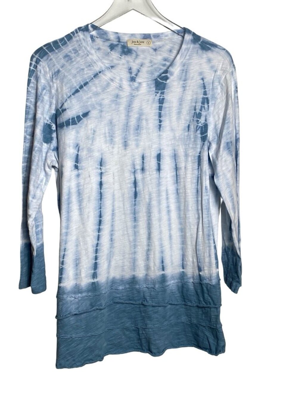 Jess & Jane Size L Mineral Washed Tunic Top Blue Tie Dye Long Sleeves Cotton